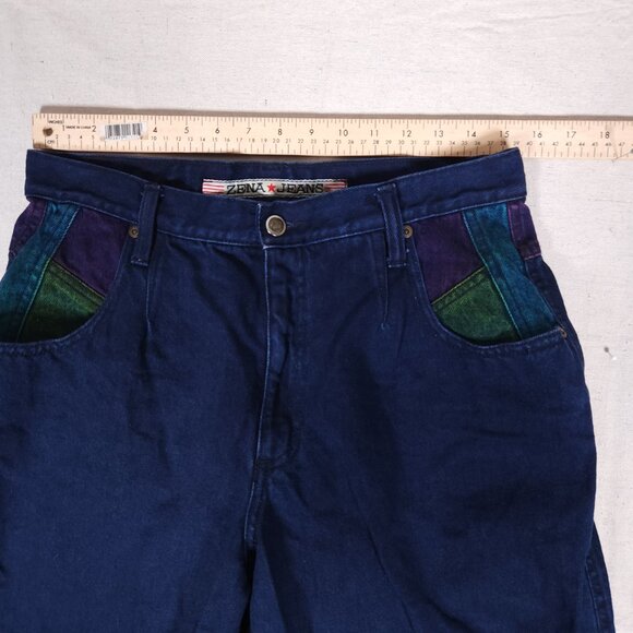 Zena Blue Jeans Colorblock Womens 13 Blue Purple Green Retro 80s 90s FLAW - Picture 5 of 14
